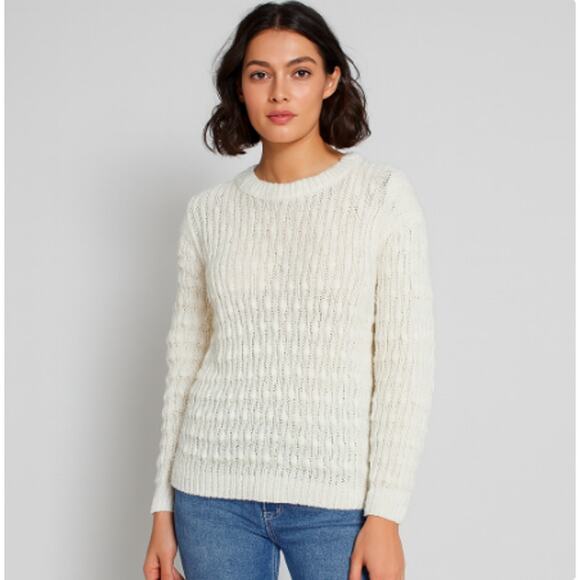 Something Navy SZ XL Cream Cotton Linen Blend Bobble & Cable Knit Chunky Sweater - Picture 1 of 9